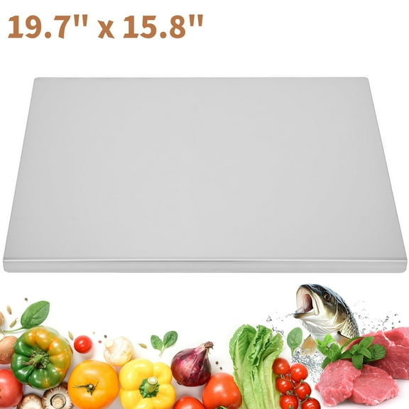 Qunbio 19.7" x 15.8" Stainless Steel Cutting Boards for Kitchen, Chopping Boards with Lip and Non-slip Silicone Pad, Pastry Board for Countertop Cutting Meats Fruits, Easy To Clean