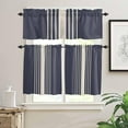 thumbnail image 2 of Beige Striped Kitchen Curtains, Midnight Blue Geometric Simple Retro 3-Piece Kitchen Curtain Valance and Tiers Set 36 Inch Length, Rod Pocket Half Window Curtains for Cafe Living Room Bathroom, 2 of 6
