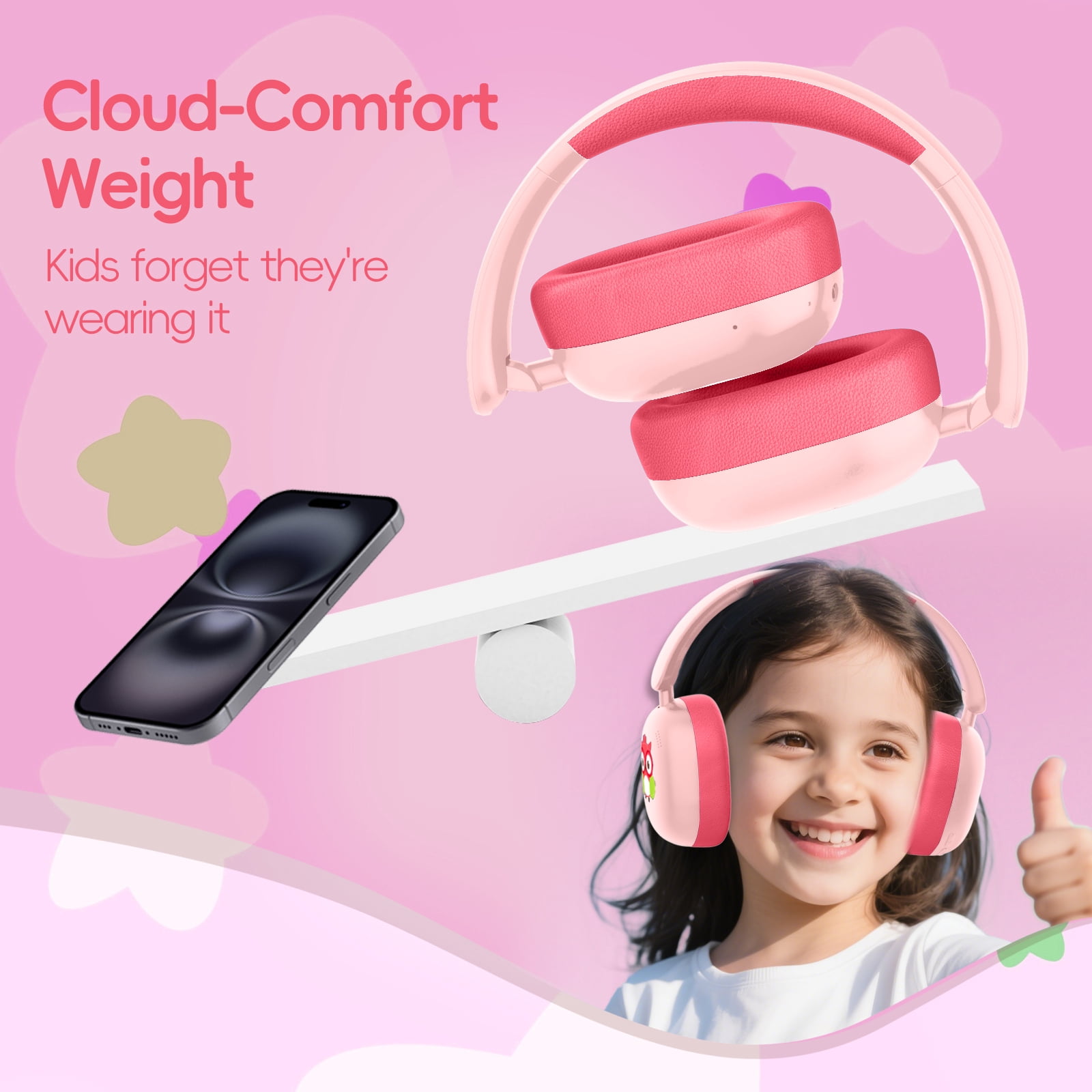 LOBKIN Kids Headphones,Bluetooth 5.4,Over Ear Kids Headphones with Mic 35H Playtime 85dB Safe Volume Limited Foldable Design for Girls Travel/School/Tablet (Pink)