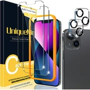 [2+2 Pack] UniqueMe Compatible with iPhone 13 Mini Tempered Glass Screen Protector and Camera Lens Protector [Easy
