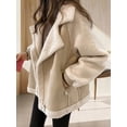 thumbnail image 4 of Women Trendy Winter Coat Faux Lamb Fur Leather Cropped Lambswool Biker Jacket Lapel Zipper Coat Apricot S, 4 of 7