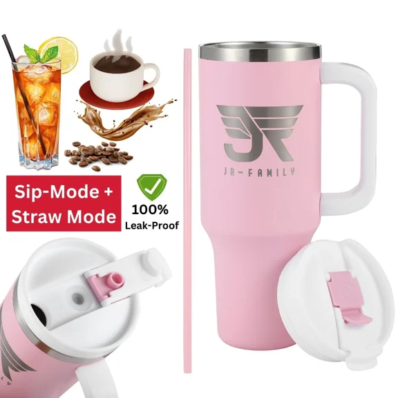 FABLE- 40 Oz Tumbler Stainless Steel Vacuum Insulated With Lid And Straw Pink Tumbler