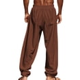 thumbnail image 4 of Beach Pants for Men Wide Leg Drawstring Elastic Waist Cotton Linen Pants Summer Causal Vacation Lightweight Pants, L, 4 of 4