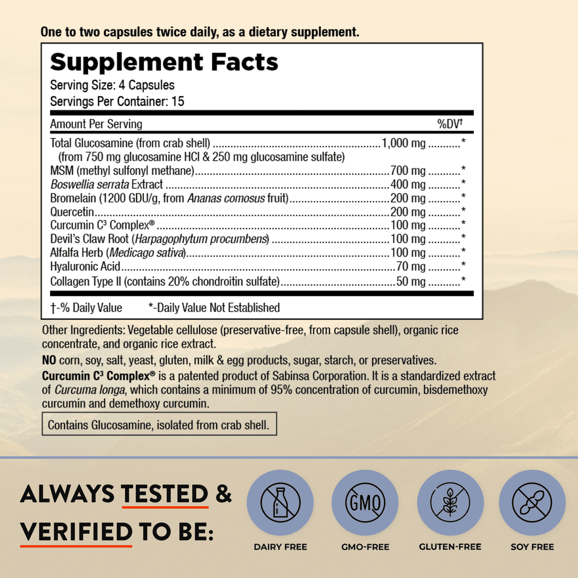 Mt. Angel Vitamins - Advanced Joint Support with Curcumin C3 Complex, Glucosamine & MSM - 120 Capsules