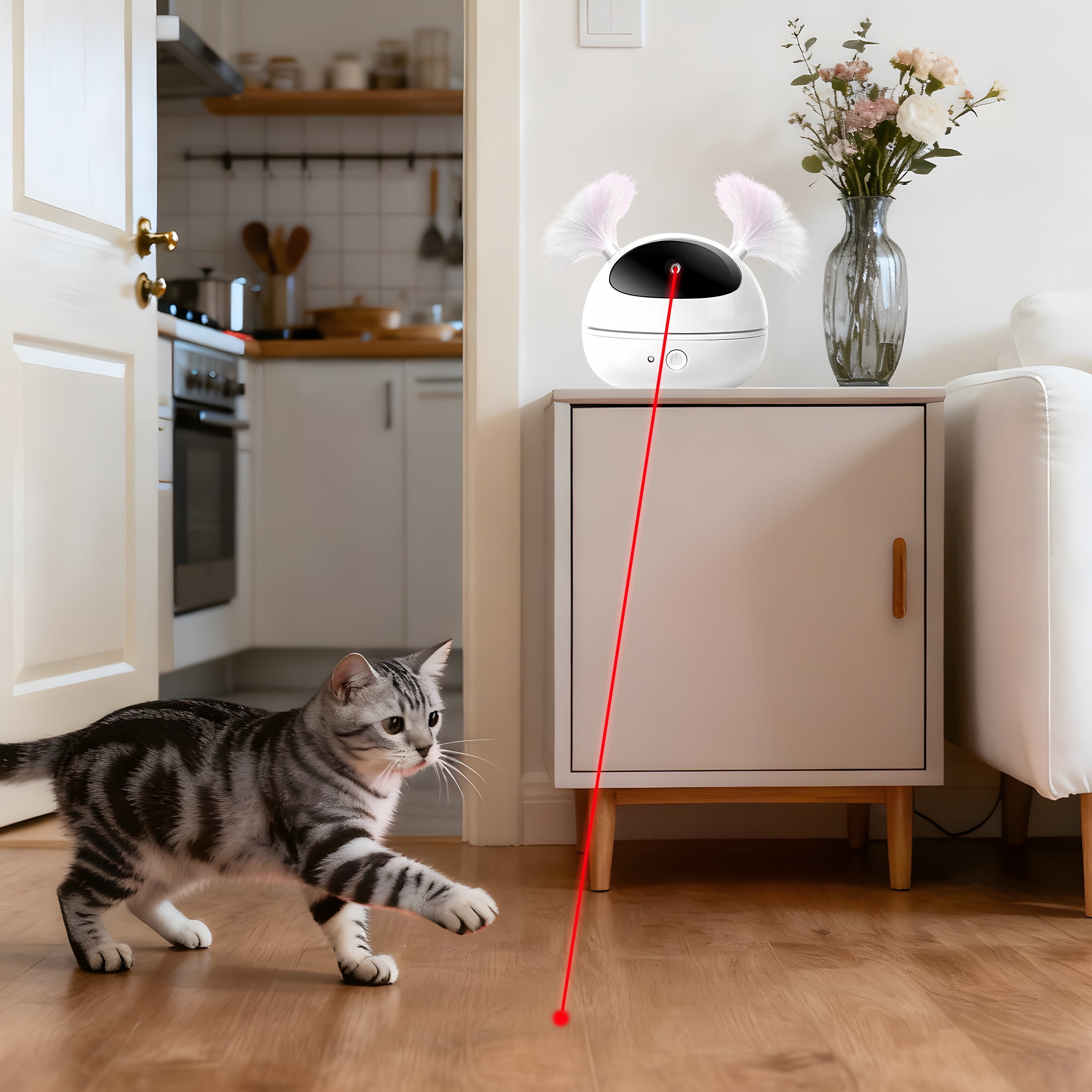 BESTSKY Laser Pointer Cat Toy with Unique Roly-Poly Design, automatic lazer pointer for cat for fun interactive indoor play, Cat Gifts for Cat-Obsessed Families, White