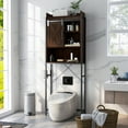 thumbnail image 2 of Topbuy Over The Toilet Storage Cabinet 4-Tier Bathroom Organizer w/ Adjustable Shelves Sliding Barn Door & Toilet Paper Holder Espresso, 2 of 9