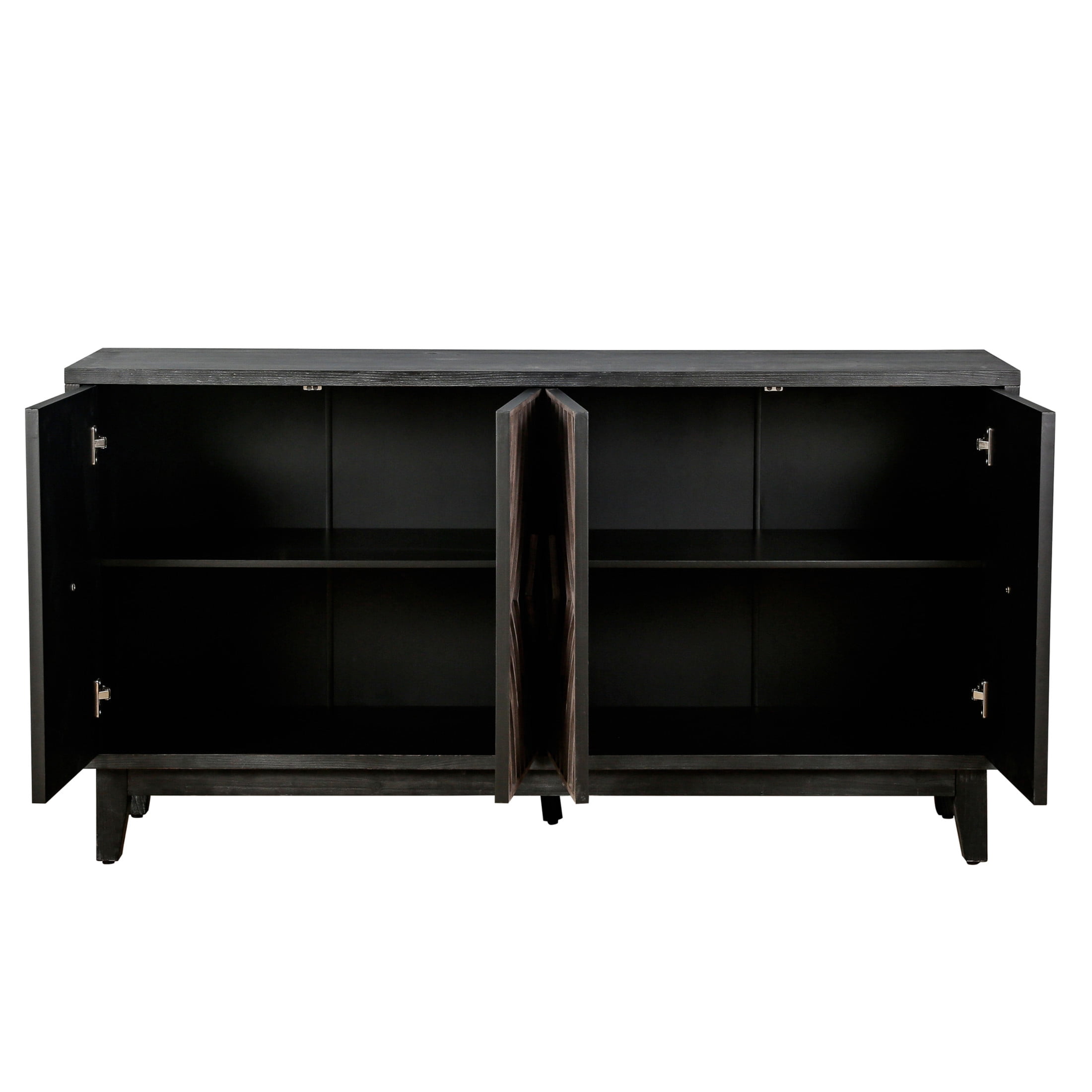 Noble House Mid-Century Buffet Sideboard, 4-Door Diamond Pattern Credenza with Solid Wood Legs and Storage Shelves, Antique Brown