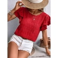 thumbnail image 5 of Womens Summer Tops Ruffle Short Sleeve Crewneck Shirts Textured Ladies Elegant Business Blouses Dressy Casual Red L, 5 of 7