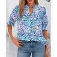 thumbnail image 5 of BTFBM Summer Blouses for Women Dressy Casual Fashion Spring Tops Floral Boho V Neck Puff Short Sleeve Top Shirts, 5 of 7