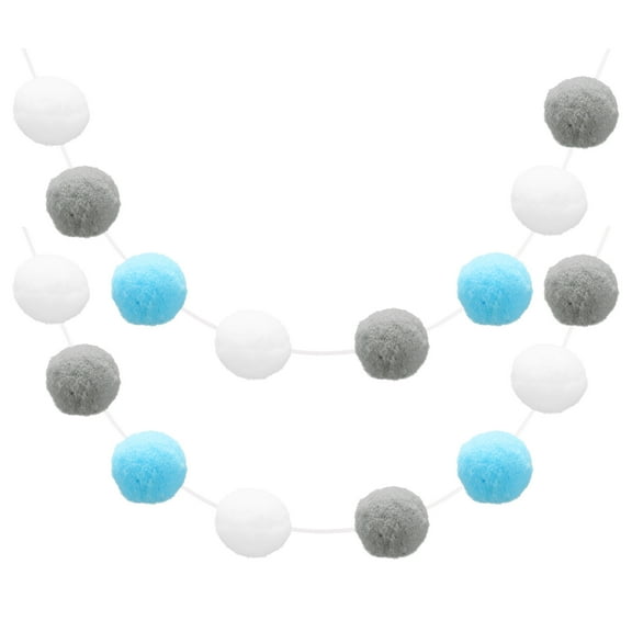 Uxcell 2pcs Pom Pom Garland 6.6 Ft 30 Balls for Craft Decoration(White, Grey, Blue)