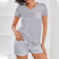 thumbnail image 2 of Besolor Women Pajama Sets 2 Piece Lounge Outfits Casual V Neck Short Sleeve Tops and Shorts Summer Sleepwear Pjs, 2 of 6
