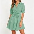 thumbnail image 5 of Bosfbaoi Dresses for Women Mini Casual Striped Shirt Dress Puff Sleeves Collared Neck Womens Dresses Button Down with Drawstring Waist Summer Dresses for Women 2026, 5 of 6