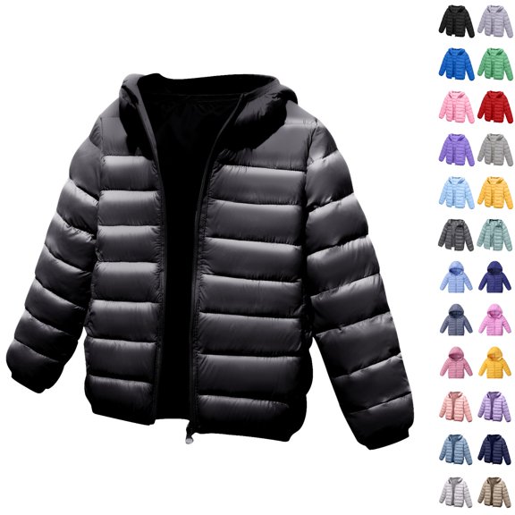 Husipze Fall Winter Puffer Jacket for Kids Full Zip Solid Hooded Lightweight Insulated Quilted Wind Resistant Winter Coat Outerwear Black 4 Years
