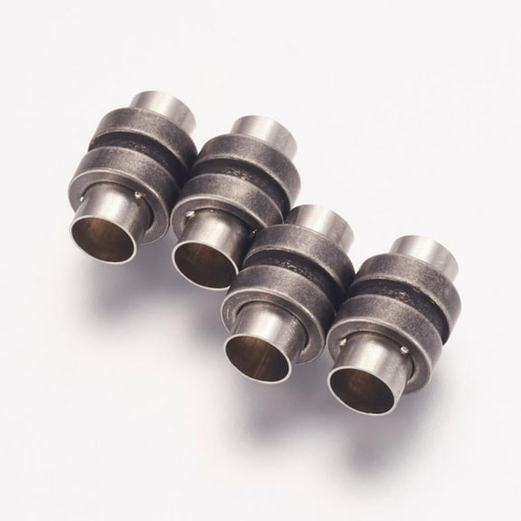 304 Stainless Steel 10 set 304 Stainless Steel Magnetic Clasps with Glue-in Ends Column Gunmetal 16x10mm Hole: 6mm
