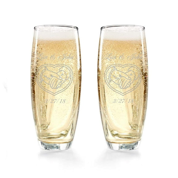 Gifts Infinity® Wedding Stemless Champagne Flutes Set of 2 Toasting Glasses (Hand) - Valentine's Day Gift