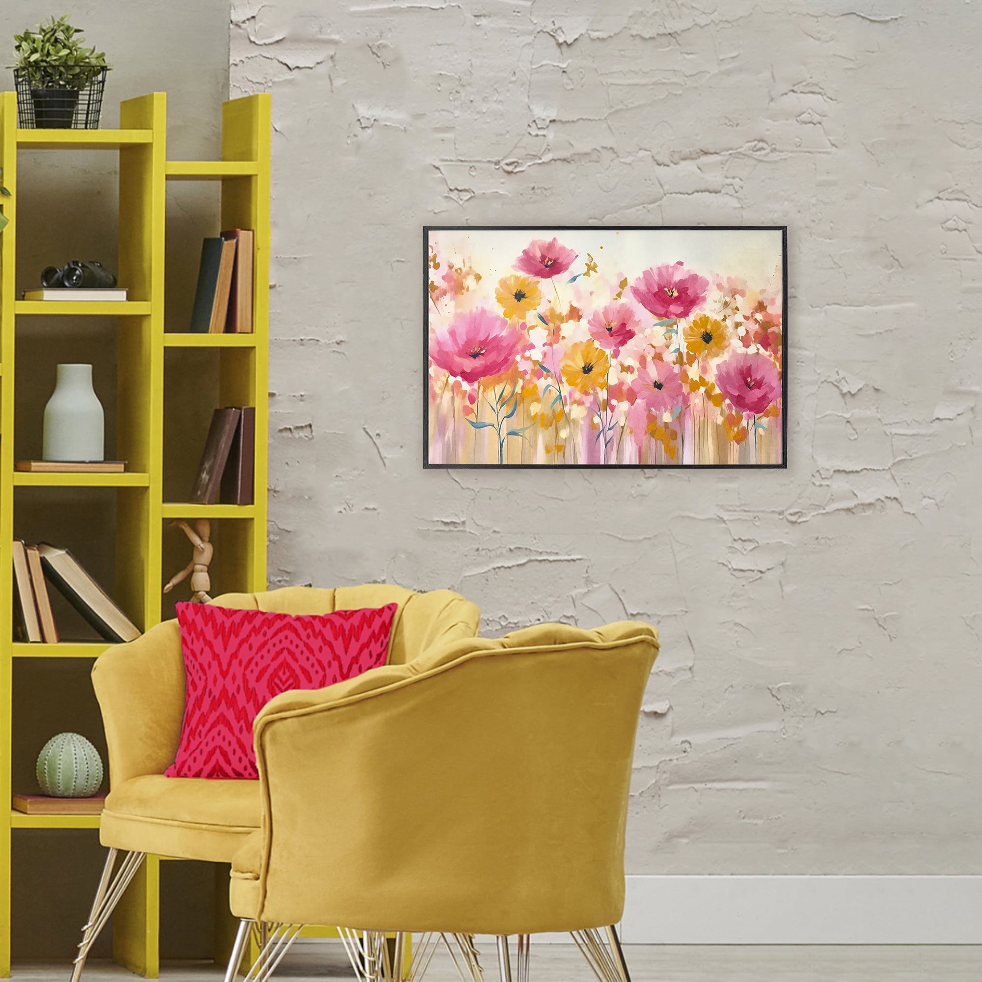 Stupell Industries Blooming Whimsy Pink & Yellow Black Framed Giclee Art, design by Andrea Haase