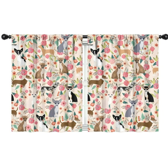 Blackout Kids Curtains,Chihuahua and Flower Florals Childrens Insulated Curtains Set Of 2,Bedroom Essentials,Toddler Room Decor 42"x54"(106x137cm)