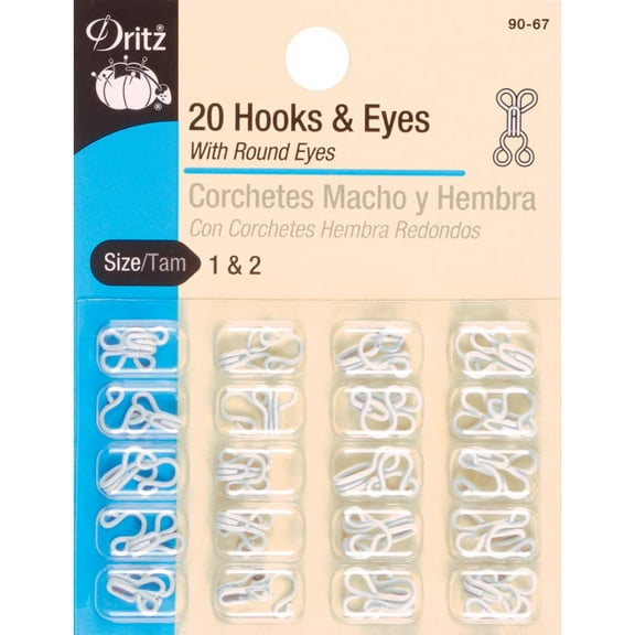 Hooks & Eyes Sizes 1 & 2 20/Pkg - White