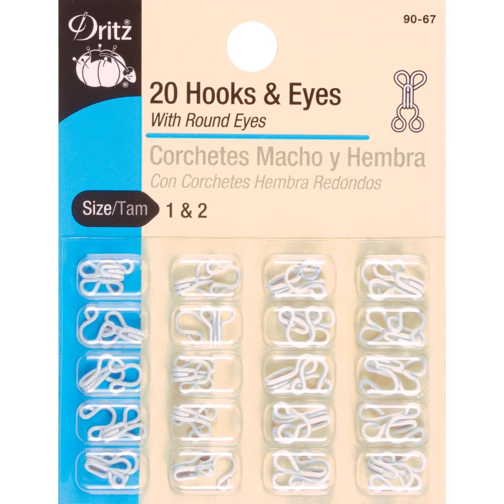 Hooks & Eyes Sizes 1 & 2 20/Pkg White