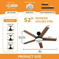 thumbnail image 4 of Craftian 52-inch Ceiling Fan with Light and Remote Control, Modern Downrod Mount Ceiling Fan with 6-Speed,5 Fan Blades - Black & Walnut, 4 of 8