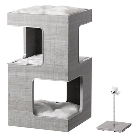 Multi Level Modern Cat Tall Climbing Tree House for Indoor Cats - Spacious Wood Tower Luxury Furniture Stand with Removable Soft Blanket and Condo for Kittens Play and Rest