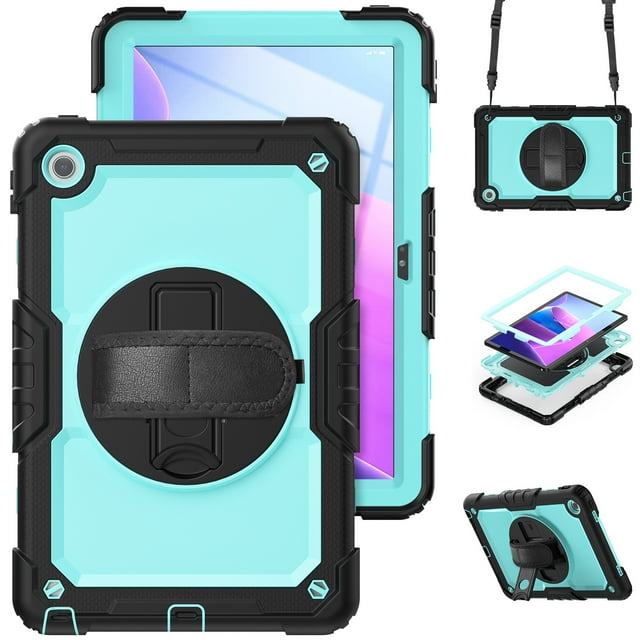 XYX For Lenovo Tab TB-311XU/K10C TB-311FU Case 10.1 inch, 360 Rotating Shockproof Cover with Stand, Screen Protector, Shoulder Strap, Sky Blue PC