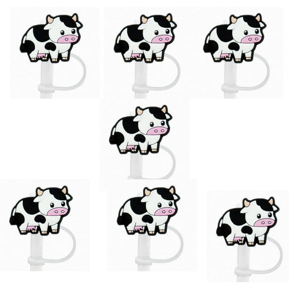 ACDANC Silicone Straw Toppers with Cute Cow Design, Dustproof Straw Covers for 8mm Straws, Food-Safe Caps for Travel and Home