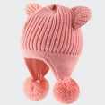 thumbnail image 4 of SuTry Boys Girls Knitted Beanie Hat Warm Ear Protection Cute Bear Ears Double Pom Poms Winter Soft Cozy Comfortable Hat(Pink,5-7 Years), 4 of 5