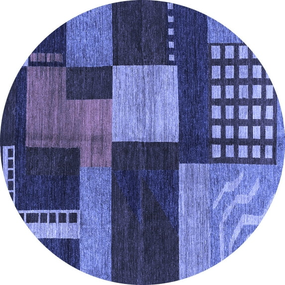 Ahgly Company Indoor Round Abstract Blue Modern Area Rugs, 3' Round
