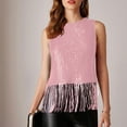 thumbnail image 5 of RYRJJ Sparkly Fringe Tops for Women Sleeveless Crewneck Tassel Sequin Tank Top Glitter Crop Party Club Cami Shirt(Pink,S), 5 of 9