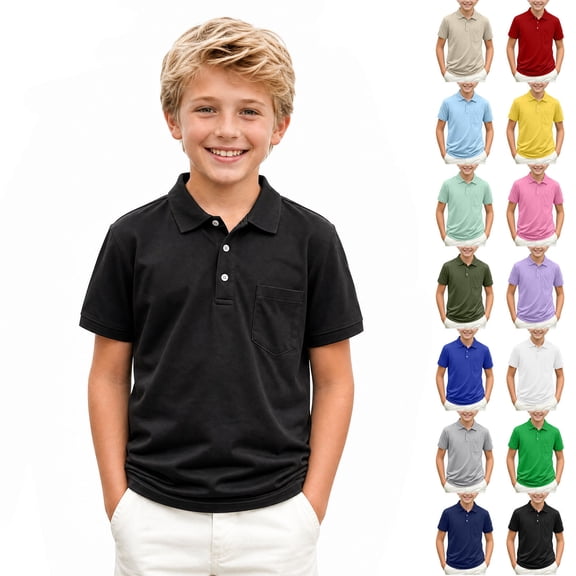 HAOTAGS School Uniform Polo Shirt for Big Boys (2-15) Short Sleeve Turn-Down Collar Summer Top for Back-to-School Black Size 5T