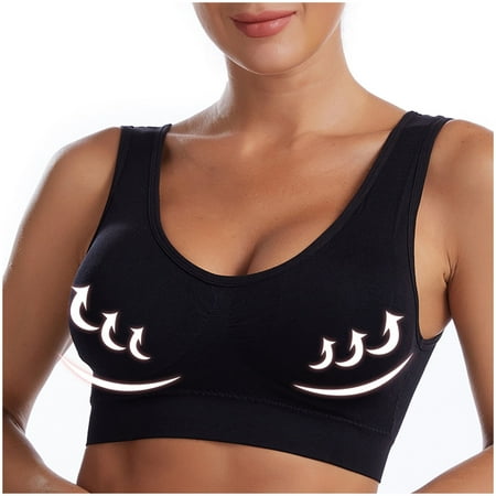 YWDJ Bras for Women Half Cup Pullover Comfy Bras Wireless Lounge Bras Wide Strap Full Coverage Push up Wrap Comfortable Bras Padded Plus Size Comfortable Bras Solid Bras Black 3XL