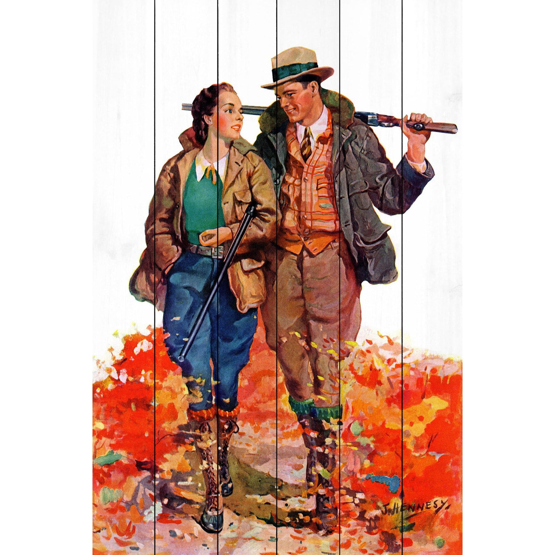 Marmont Hill "Hunting Couple" Painting Print on White Wood