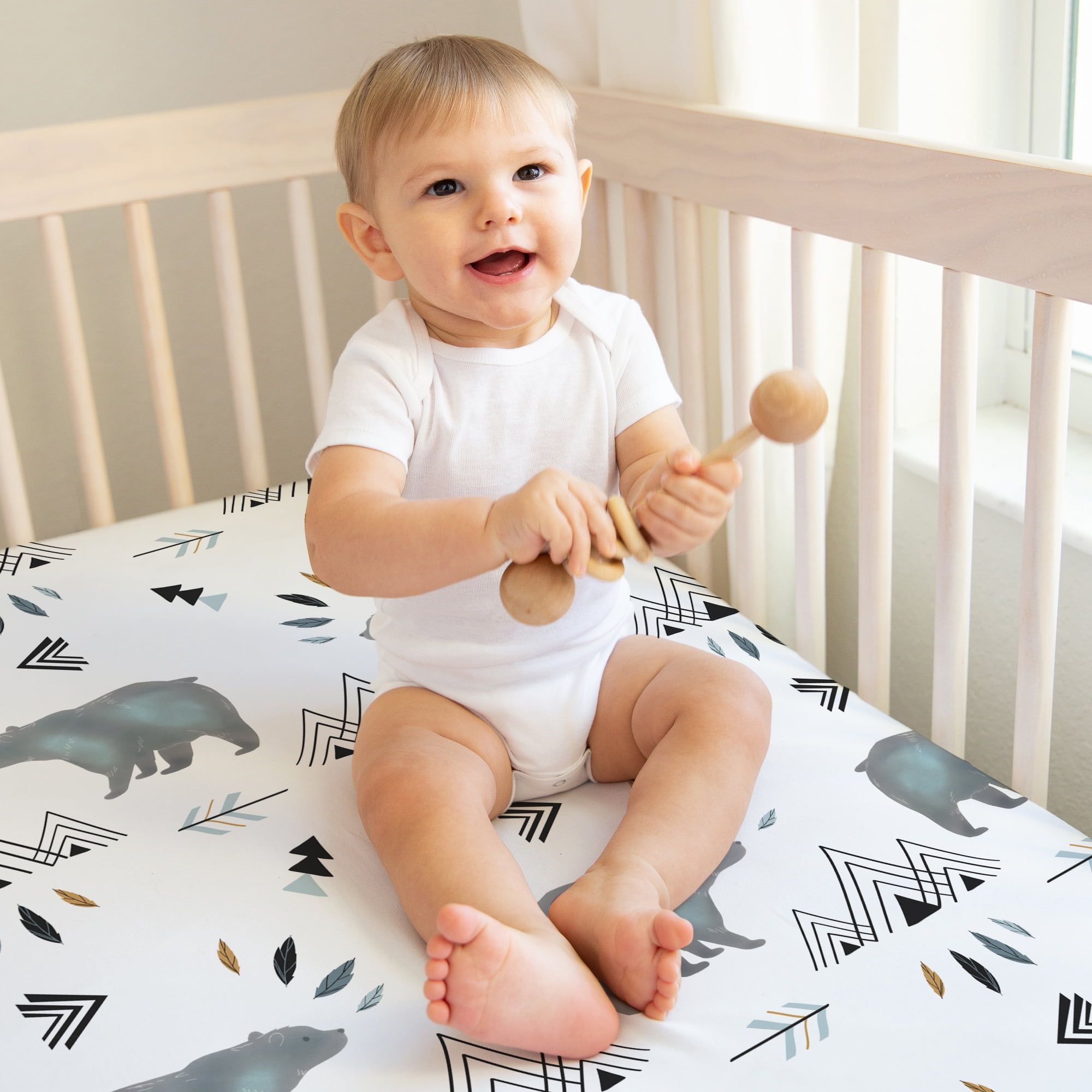 Sweet Jojo Designs Bear Mountain Blue and Black Fitted Crib Sheets 2 Piece Set