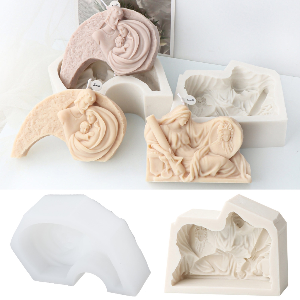 Catholic Family Silicone Candle Mold 3D Virgin Sculpture Plaster Resin Making Tools Handmade DIY Crafts Desktop Decor