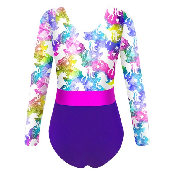 YONGHS Girls One Piece Ballet Dance Leotard Tie Dye Printed Long Sleeves Gymnastics Sport Dancewear Floral 6