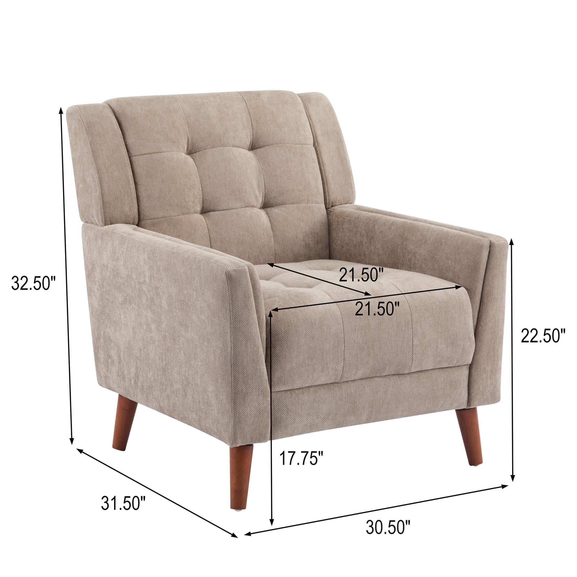 Christopher Knight Home Mid-Century Modern Armchair, Tufted Chenille Upholstery & Rubberwood Legs, Light Brown, Set of 2