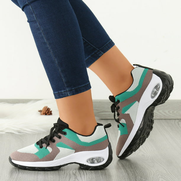 eczipvz Womens Running Shoes Women's Slip on Flat Shoes Comfortable Knit  Loafers Lightweight Nurse Walking Sneakers,Green