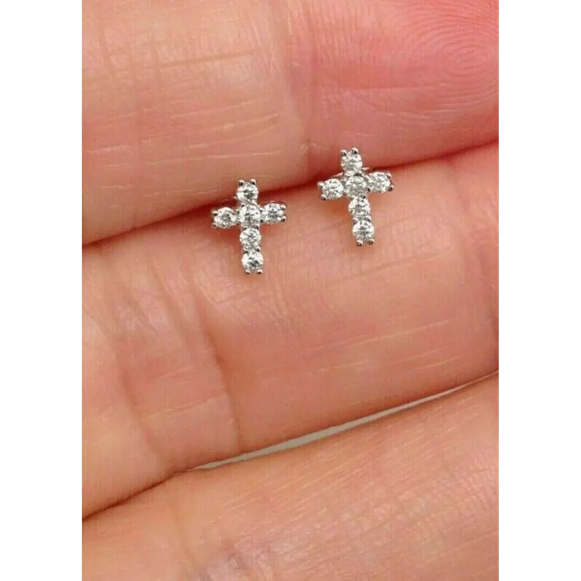 0.6CT Round Simulated Diamond Cross Stud Earrings, White Gold Plated Sterling Silver for Women