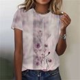 thumbnail image 2 of KeFaWanJu Summer Savings! Round Neck T Shirts for Women Plus Size Short Sleeve Tshirts Clearance Under $5 Floral Tee Shirts,Purple Sizes XXXL, 2 of 5