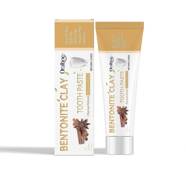 Bentonite Toothpaste with Cinnamon, 100 g Activated Carbon Toothpaste White Teeth Toothpaste Strengthens Gums Deep Cleaning Oral Care Toothpaste, Fres