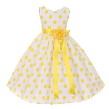 - Girls Yellow Polka Dot Sleeveless Special Occasion Flower Girl Dress 8-12