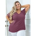 thumbnail image 2 of SHOWMALL Women Plus Size T Shirts Short Sleeve Tunic Side Slit Tops Summer V-Neck Blouse Purple 3X, 2 of 7