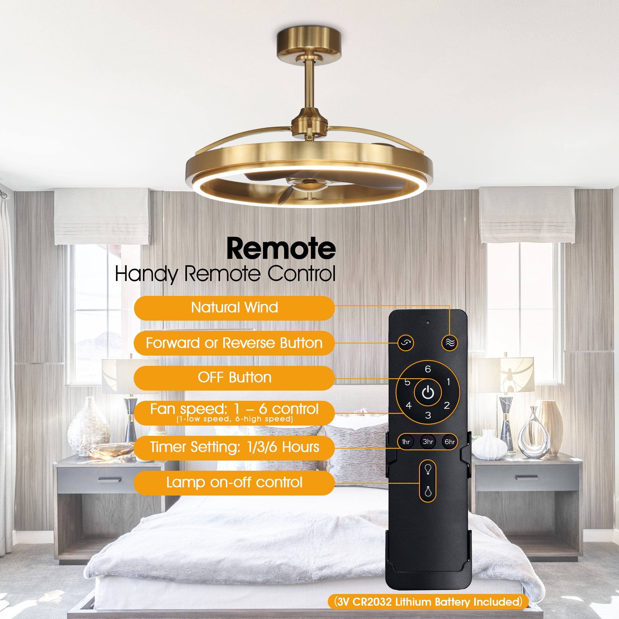 Parrot Uncle 27-Inch Modern Gold Reversible Fandelier Ceiling Fan with LED Light and Remote Control