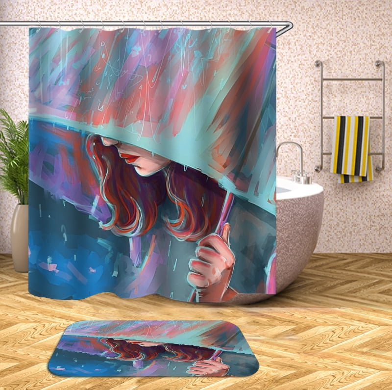 Cartoon girl Shower Curtain , Bathroom Decor , Shower Curtains floor