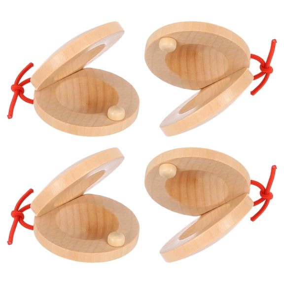 Uxcell 4 Pcs Wooden Castanets, Hand Finger Castanets Musical Instrument Rhythm Cymbals Percussion Instruments for Adults Beginner Toy, Wood Color