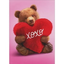 Avanti Press Brown Bear Holding XOXO Fluffy Stuffed Heart Valentine's Day Card