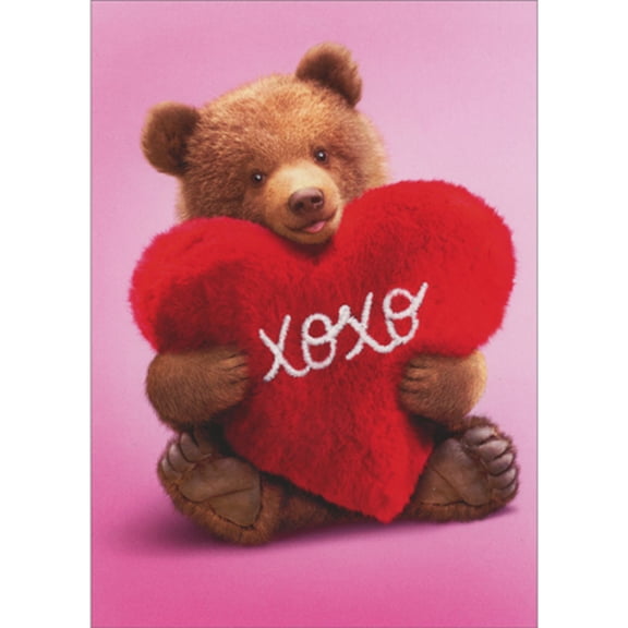 Avanti Press Brown Bear Holding XOXO Fluffy Stuffed Heart Valentine's Day Card