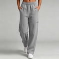 thumbnail image 2 of Trousers Pants For Women Fashion Women Casual High Waist Loose Pocket Straight Solid Long Pants Gray L, 2 of 9