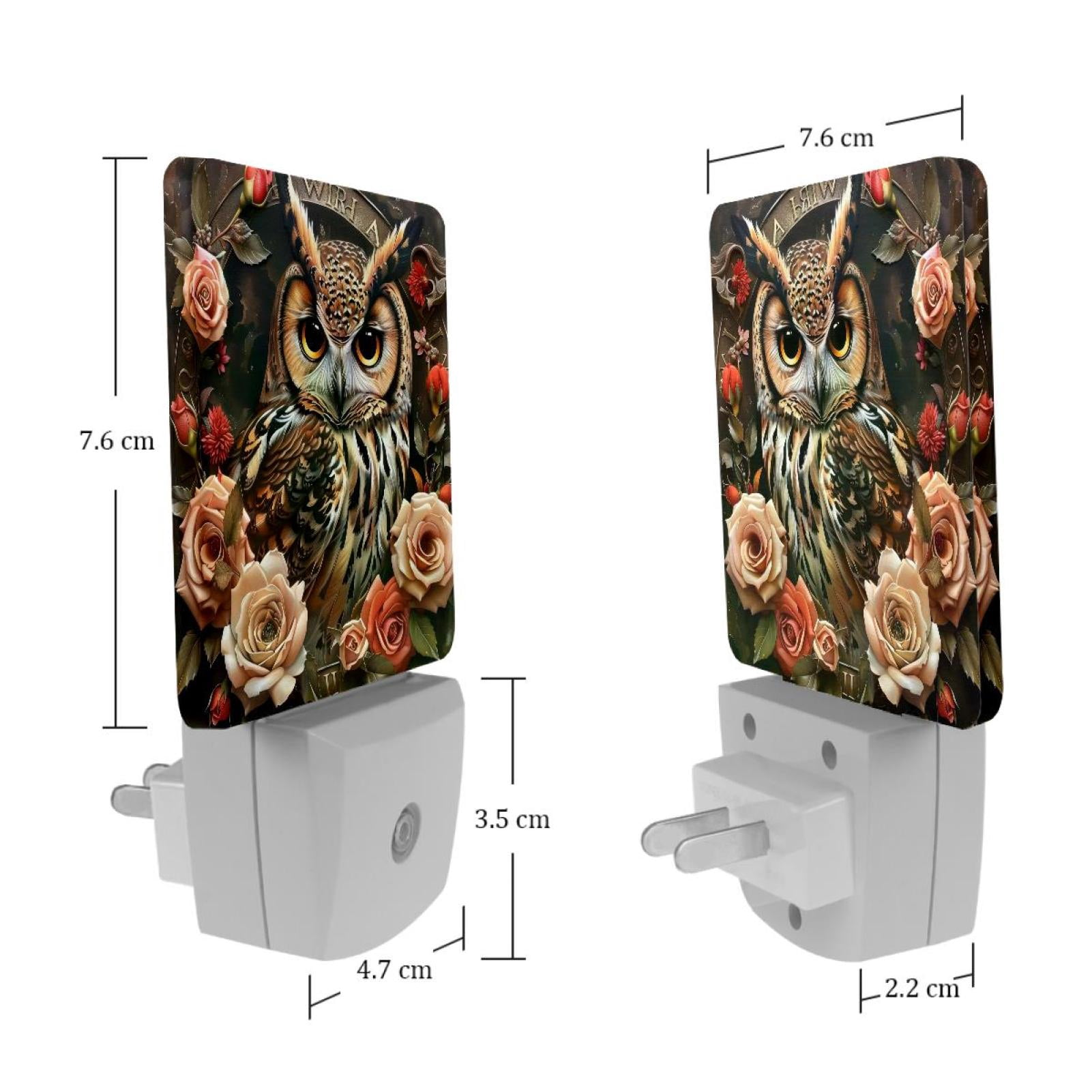 PhooArto Vintage Owl Flowers Plug in LED Night Light Auto Sensor Dusk to Dawn Decorative Night for Bedroom, Bathroom, Kitchen, Hallway, Stairs, Baby's Room, Energy Saving
